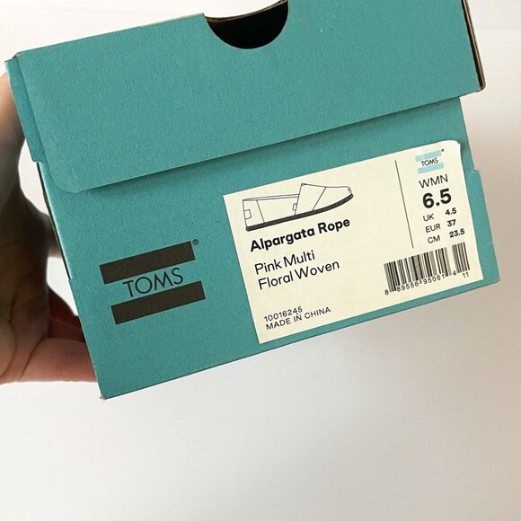 Toms Alpargata Rope Pink Hmong Floral Print Slip-on Flat Shoes sz 6.5 - Picture 7 of 7